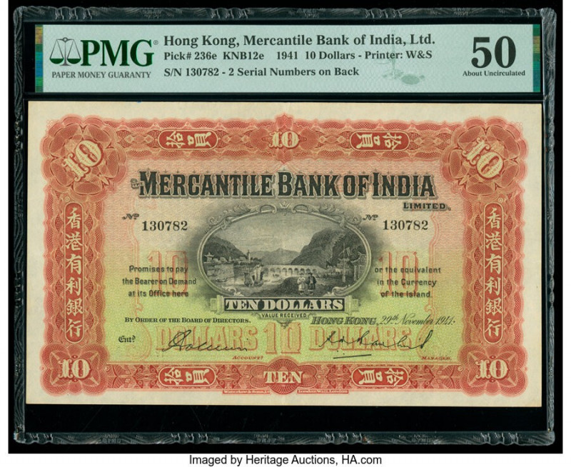 Hong Kong Mercantile Bank of India, Ltd. 10 Dollars 29.11.1941 Pick 236e KNB12e ...