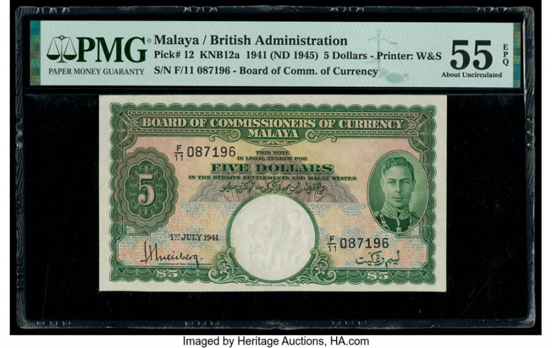 Malaya Board of Commissioners of Currency 5 Dollars 1941 (ND 1945) Pick 12 KNB12...