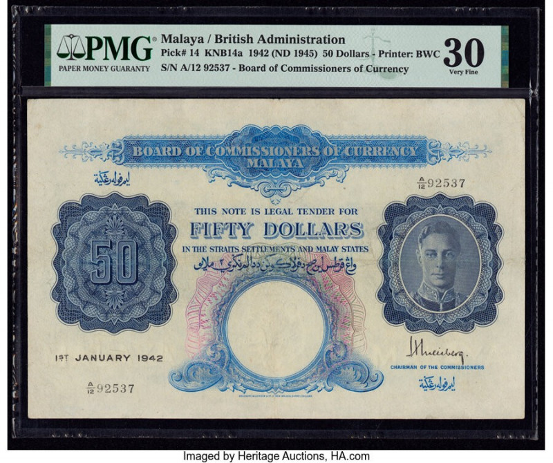 Malaya Board of Commissioners of Currency 50 Dollars 1.1.1942 (ND 1945) Pick 14 ...