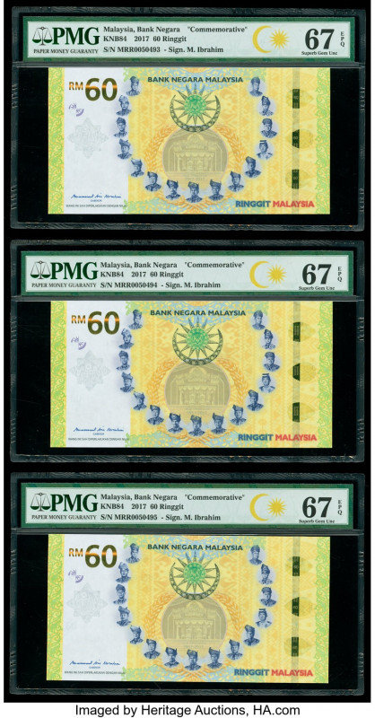 Malaysia Bank Negara 60 Ringgit 2017 Pick 57 KNB84 Five Commemorative Consecutiv...