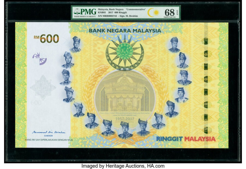 Malaysia Bank Negara 600 Ringgit 2017 Pick 58 KNB85 Commemorative PMG Superb Gem...