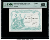 Siam Banque de l'Indochine, Bangkok 5 Ticals 1888 (ND1898) Pick S101p Proof PMG Gem Uncirculated 65 EPQ. Foreign bank issues from Siam are extremely r...
