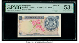 Singapore Board of Commissioners of Currency 1 Dollar ND (1967) Pick 1p Proof PMG About Uncirculated 53 EPQ. A rare, well margined Proof featuring red...