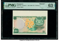 Singapore Board of Commissioners of Currency 5 Dollars ND (1967-73) Pick 2p TAN#O-2 Proof PMG Choice Uncirculated 63 EPQ. A lovely image of light oran...