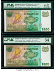 Singapore Board of Commissioners of Currency 500 Dollars ND (1977) Pick 15a TAN#B-7a Two Consecutive Examples PMG Choice Uncirculated 63; Choice uncir...