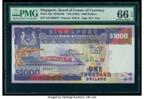 Singapore Board of Commissioners of Currency 1000 Dollars ND (1984) Pick 25b TAN#S-8b PMG Gem Uncirculated 66 EPQ. A fantastic array of deep inks crea...