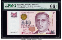 Serial Number 2 Singapore Monetary Authority 1000 Dollars ND (2015) Pick 51g PMG Gem Uncirculated 66 EPQ. The second serial number for the 4AF Prefix ...