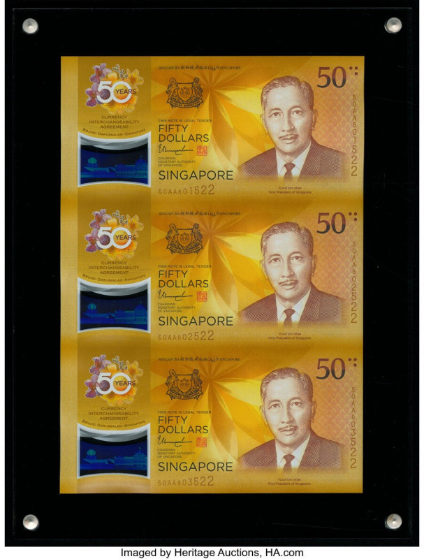 Singapore Monetary Authority 50 Dollars 2017 Pick 62 Commemorative Two Uncut She...