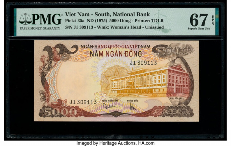 South Vietnam National Bank of Viet Nam 5000 Dong ND (1975) Pick 35a PMG Superb ...