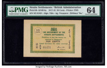 Straits Settlements Government of the Straits Settlements 10 Cents 1.2.1918 Pick 6b KNB14a PMG Choice Uncirculated 64. During World War I, the price o...