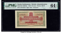 Straits Settlements Government of the Straits Settlements 10 Cents 14.10.1919 Pick 8b KNB16a PMG Choice Uncirculated 64 EPQ. Outstanding originality i...