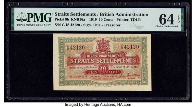 Straits Settlements Government of the Straits Settlements 10 Cents 14.10.1919 Pi...