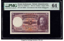 Straits Settlements Government of the Straits Settlements 5 Dollars 1.1.1934 Pick 17a KNB21a-d PMG Choice Uncirculated 64. The visual appeal of this r...
