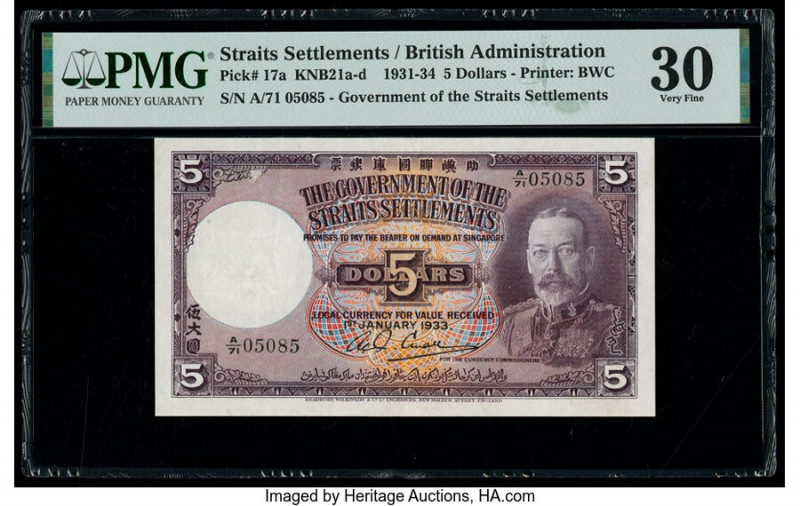 Straits Settlements Government of the Straits Settlements 5 Dollars 1.1.1933 Pic...