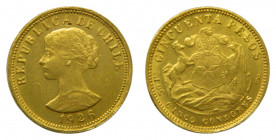 CHILE. 1926. 50 pesos - cinco cóndores. (KM#169). 10,14 gr. Au.
ebc