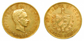 CUBA. 1916. 5 pesos. (KM#19). 8,37 gr. Au. José Martí.
mbc