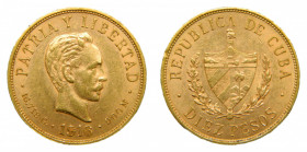 CUBA. 1916. 10 pesos. (KM#20). 16,77 gr. Au. José Martí.
mbc