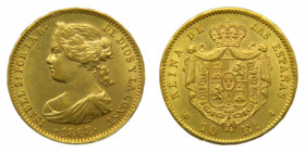 ESPAÑA / SPAIN. Isabel II. 1868 *18-68. Madrid. 10 escudos. (AC815). 8,42 gr. Au.
ebc