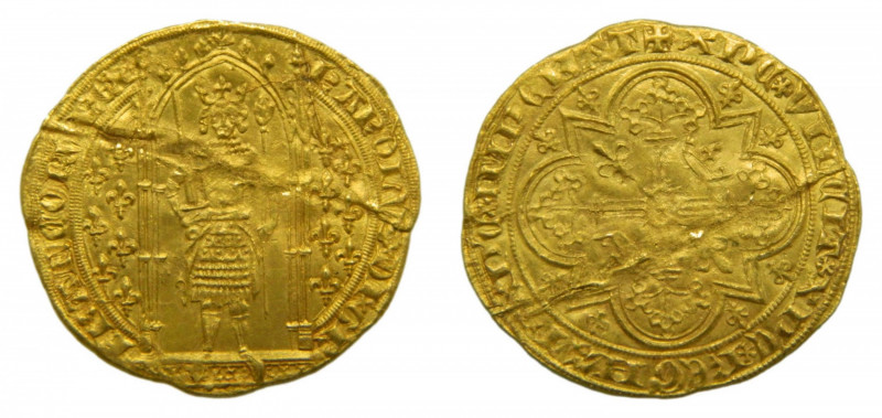 FRANCIA / FRANCE. Carlos V. Ouro Franc a pied. S/F. (1364-1380) (FR.284). Marca ...