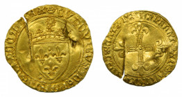 FRANCIA / FRANCE. Carlos VIII. Ecu D´or au soleil. S/F. (1483-1498) Aix-en-provence (FR.318). Marcas y corte. Au 3,43 gr.
bc