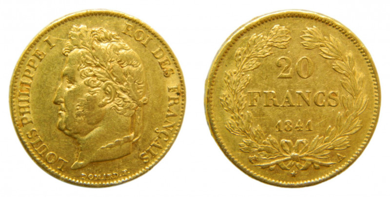 FRANCIA / FRANCE. Louis Philippe I. 1841A. París. 20 francos. (KM#750,1). 6,46 g...