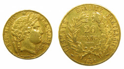 FRANCIA / FRANCE. República. 1851 A. París. 20 francos. (KM#762). 6,40 gr. Au.
mbc