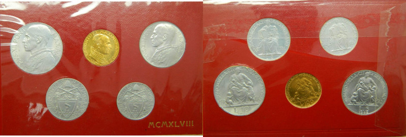 VATICANO. Pio XII. 1948. MCMXLVIII. (KM#MS40). 5 Valores. 100 liras Au. 10-5-2-1...