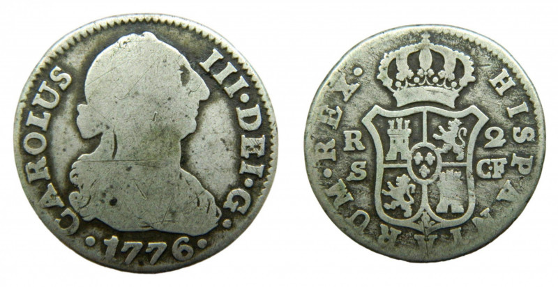 ESPAÑA / SPAIN. Carlos III. 1776 CF Sevilla. 2 Reales. (AC784). 5,37 gr. Ar.
bc...