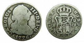 ESPAÑA / SPAIN. Carlos III. 1776 CF Sevilla. 2 Reales. (AC784). 5,37 gr. Ar.
bc