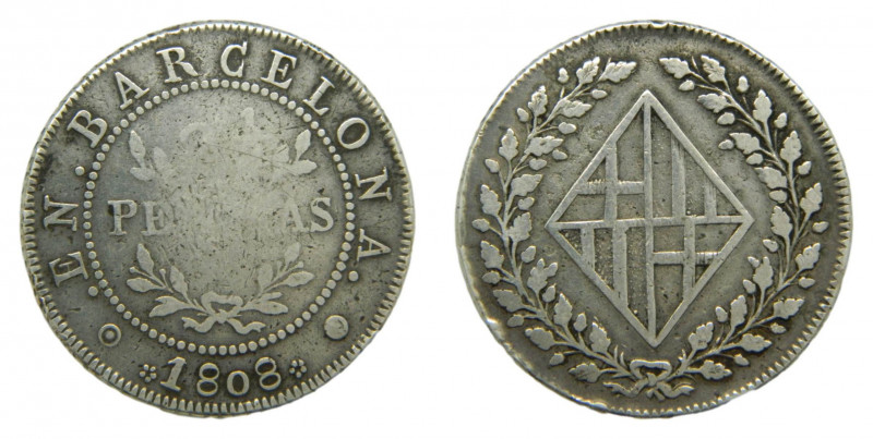 ESPAÑA / SPAIN. 1808 Barcelona. 2 1/2 pesetas. (AC40). 13,11 gr. Ar.
bc+