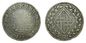 ESPAÑA / SPAIN. 1808 Barcelona. 2 1/2 pesetas. (AC40). 13,11 gr. Ar.
bc+