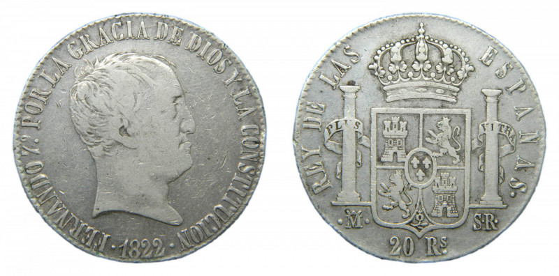 ESPAÑA / SPAIN. Fernando VII. 1822 Madrid. 20 reales. (AC1282). 26,77 gr. Ar.
m...