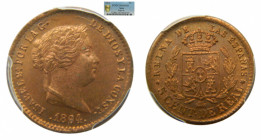 ESPAÑA / SPAIN. Isabel II. 1864 Segovia. 5 céntimos de real. (AC169). Cu. PCGS MS65RD.
MS65
