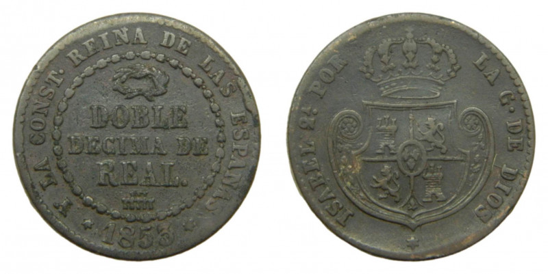 ESPAÑA / SPAIN. Isabel II. 1853 Segovia. Doble décima de real. (AC146). Cu.
mbc...