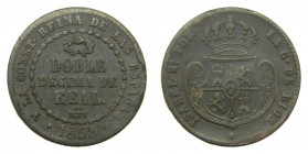 ESPAÑA / SPAIN. Isabel II. 1853 Segovia. Doble décima de real. (AC146). Cu.
mbc-