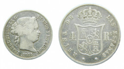 ESPAÑA / SPAIN. Isabel II. 1864 Sevilla. 4 reales. (AC497). Ar.
bc+