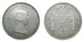 ESPAÑA / SPAIN. Isabel II. 1854 Sevilla. 20 reales. (AC629). Ar. 25,75gr.
mbc