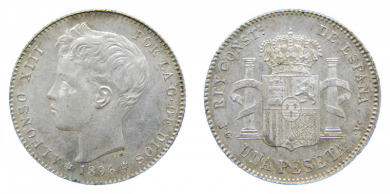 ESPAÑA / SPAIN. Alfonso XIII. 1896 *18-96 PGV. 1 peseta. (AC56). Ar.
ebc+