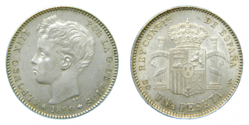 ESPAÑA / SPAIN. Alfonso XIII. 1899 *18--9 SGV. 1 peseta. (AC57). Ar.
ebc+