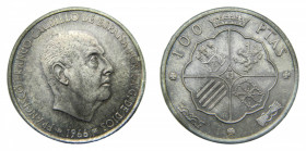 ESPAÑA / SPAIN. Estado Español. Franco. 1966 *19-69. Palo curvo. 100 pesetas. Pátina.
sc