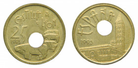 ESPAÑA / SPAIN. Juan Carlos I. 1995. 25 pesetas. Castilla y León. (HG475 var). Agujero desplazado.
mbc