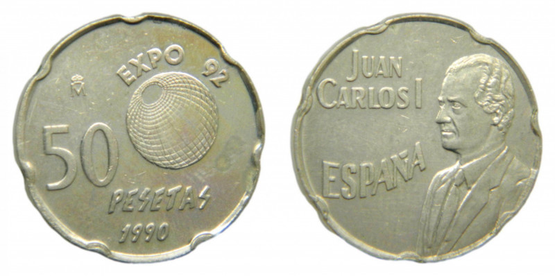 ESPAÑA / SPAIN. Juan Carlos I. 1990. 50 pesetas. (HG487). Busto y esfera mayor. ...