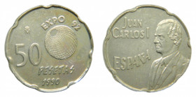 ESPAÑA / SPAIN. Juan Carlos I. 1990. 50 pesetas. (HG487). Busto y esfera mayor. 
sc