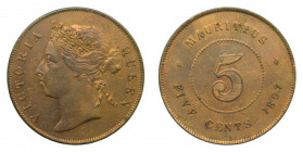 MAURICIO / MAURITIUS. Victoria. 1897. 5 cents. (KM#9). 
ebc