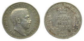 SOMALIA ITALIANA / ITALIAN SOMALILAND. Vittorio Emanuele III. 1910. 1/2 rupia. (KM#5). Ar. 
mbc