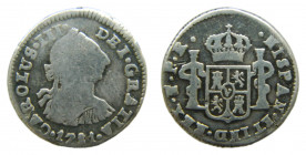BOLIVIA / SPANISH BOLIVIA. Carlos III. 1781 PR Potosí. 1/2 real. (KM#51). Ar.
bc