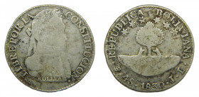 BOLIVIA. 1830 Potosí JL. 4 soles. (KM#96a.1). Ar. 
mbc-