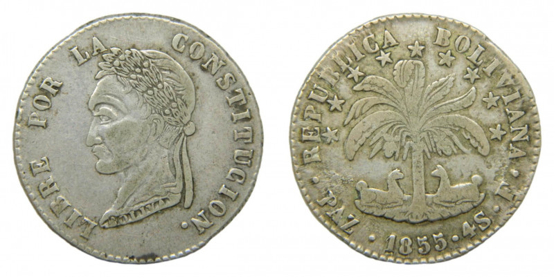 BOLIVIA. 1855. 4 Soles. La Paz. AR. (KM#125).
mbc