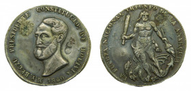 BOLIVIA. 1850. Medalla Medalla del general Belza, Presidente Constitucional. 13,48 gr Ar. Resellos, agujero tapado.
bc+
