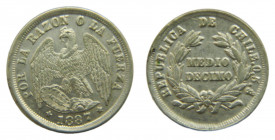 CHILE. 1887. 1/2 décimo. (KM#137.3). Ar. 
sc